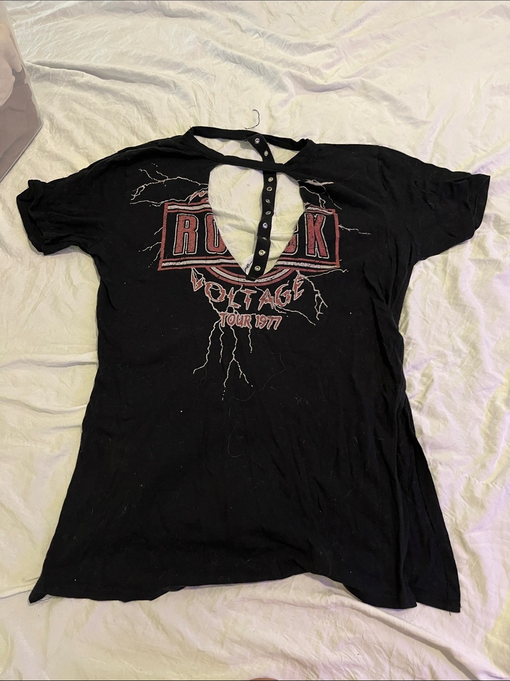Rock & Republic Black Graphic Tee with Keyhole Snap Neck